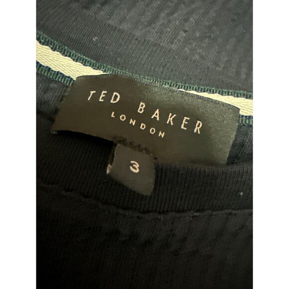 Ted Baker Men's Navy Blue Ribbed Knit Short Sleeve Crew T Shirt Tee Top Size 3 - Picture 3 of 4